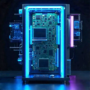 Quantum Computer With Neon Accents With Large, Blue,