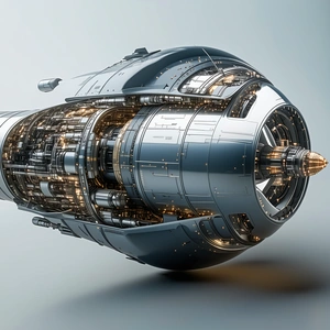 A Large, Futuristic Spacecraft Is Shown In A Close-up View