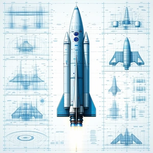 A Space Shuttle Is Shown In A Series Of Blueprints, Illustrating Its Various Components