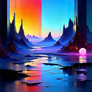 Futuristic Digital Workspace With Digital Painting