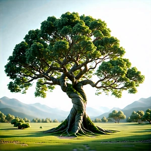Nature Infographic Style: Ancient (tree:1.45) In Natural Setting With Image, There