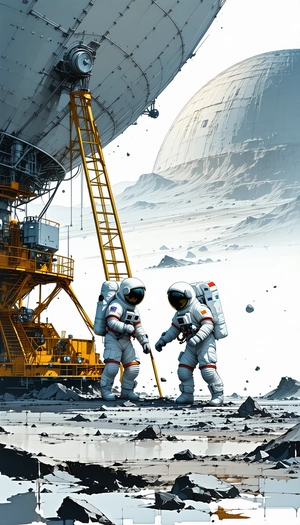 In The Image, There Are Two Astronauts Standing On A Rocky Surface, Possibly On The Moon