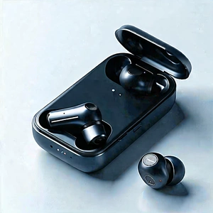 Tech Minimalist Design: Wireless Earbuds With User Interface With Black Pair