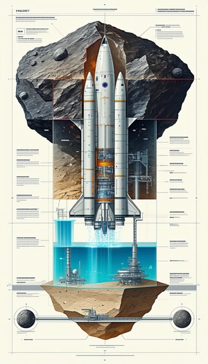 A Space Shuttle Is Shown In A Diagram, With A Large Rock In The Foreground