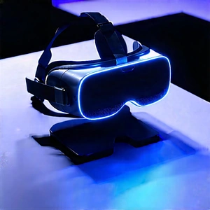 Vr Headset With Glowing Screen With Pair Blue