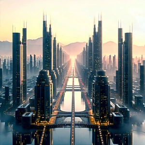 Urban Aerial Photography: Cityscape Of Modern Metropolis During Sunrise With Futuristic Cityscape