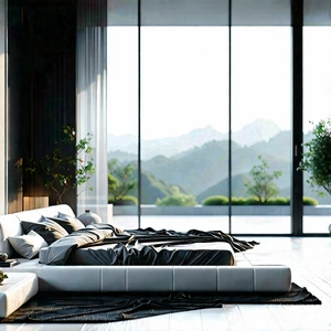 Lifestyle 3d Render: Bedroom Sanctuary With Minimalist Decor With Large Situated