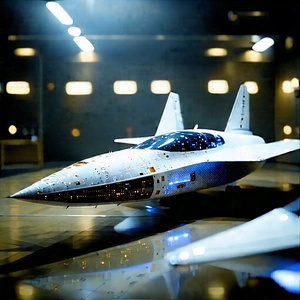 Aerospace Technology In Tech Office With White Fighter