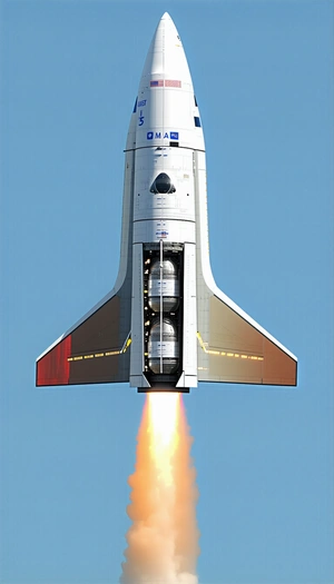 A Space Shuttle With Its Cargo Bay Open, Flying Through The Sky