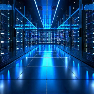 Futuristic Server Room With Large Blue