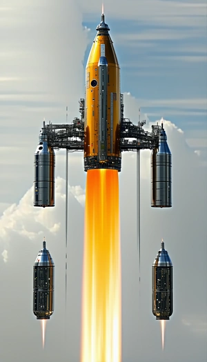 A Rocket Is Shown In The Image, With Its Boosters Attached