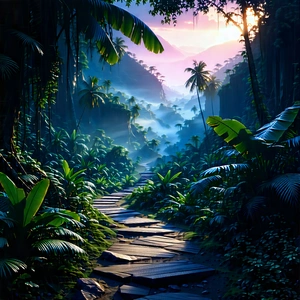 Nature Landscape Photography: Path Through Tropical Jungle With Pathway Carved