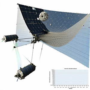 The Image Is A 3d Model Of A Spacecraft, Which Appears To Be A Large, Long, And Narrow Structure