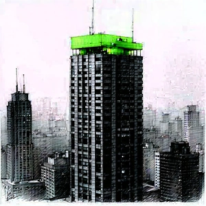Urban Charcoal Drawing: Skyscraper with green rooftop
