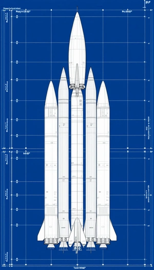 The Image Is A Blueprint Of A Rocket Ship, Showing The Rocket's Three Main Sections