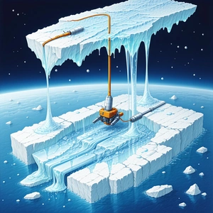 The Image Is A Cartoon Depiction Of A Large Iceberg Floating In The Ocean