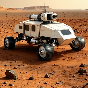 A White Robotic Vehicle Is Parked On A Rocky Terrain