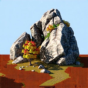 Nature Low Poly: Rock Formation In Autumn Colors With Large Rock