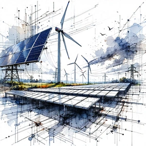 Tech Ink Drawing: Innovative Renewable Energy (design:1.38) With Image, There