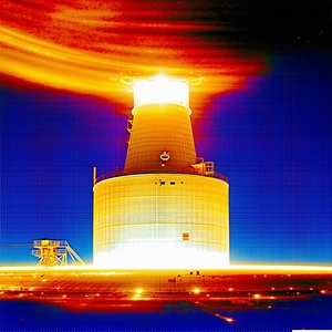 A Large White Tower With A Bright Light On Top Of It