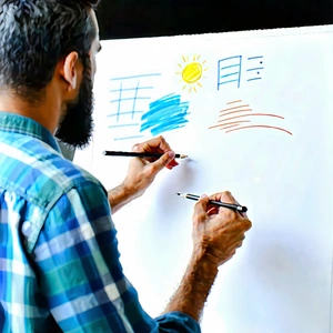 Business Acrylic Painting: Tech professional using digital whiteboard