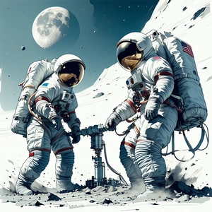 In The Image, There Are Two Astronauts Standing On The Moon, Wearing Their Space Suits