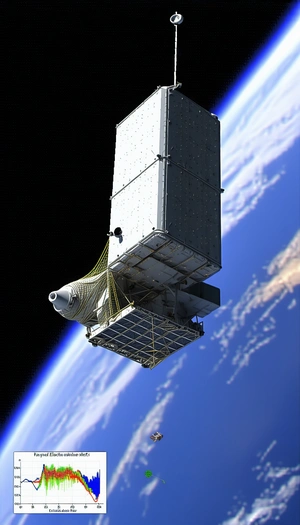A Large White Spacecraft Is Flying Through The Sky, With A Blue Background