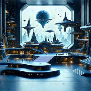 (futuristic:1.13) tech startup office