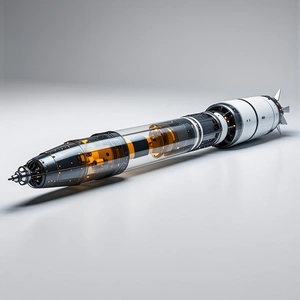 A Large, Cylindrical Object That Appears To Be A Rocket Or A Spacecraft