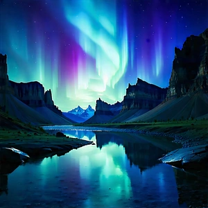 Nature Advertising Photography: Northern Lights Over Canyon Floor With Serene Scene