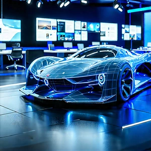 Automotive Technology In Tech Office With Futuristic Showroom