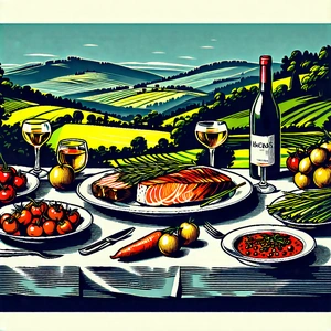 Lifestyle Woodcut Print: Farm-to-table Meal Prepared With Fresh Ingredients With Image, There