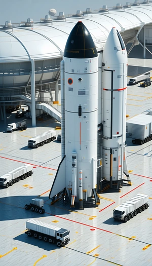A Large White Rocket Ship, Possibly A Space Shuttle, Sitting On A Runway