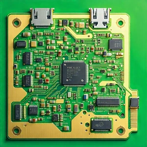 Tech Gouache Painting: Circuit board with laser scanning