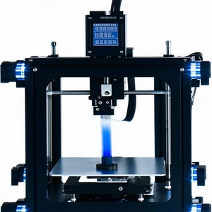 A Machine With A Blue Light On It, Possibly A Laser Cutter Or A 3d Printer