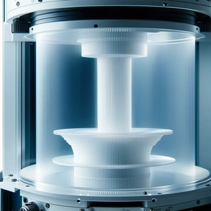 A White Plastic Object Is Sitting Inside A Clear Plastic Container