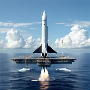 A Space Shuttle On A Large Boat, Floating On The Water