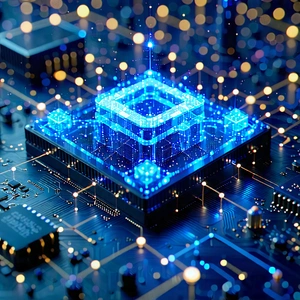 Tech Macro Photography: Blockchain Network Visualization With Blue White