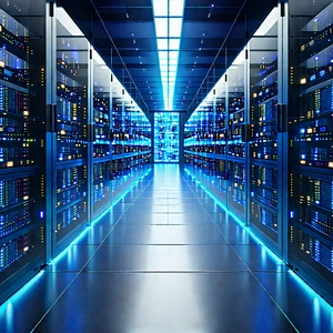 Tech Blender Artwork: Server rack with data streams