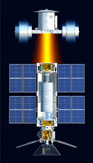 A Spacecraft Is Shown In A Close-up View, With A Bright Light Shining On It