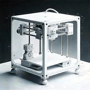 Tech Pencil Sketch: 3d printer with data streams