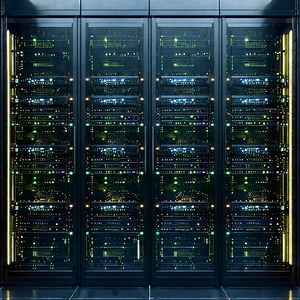 Server rack with (digital:1.12) particles