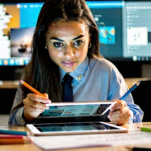 Business Concept Art: Education professional using (digital:1.21) tablet