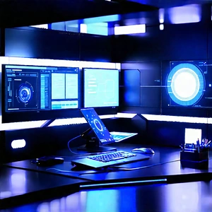 Futuristic (digital:1.4) Workspace With Image, There