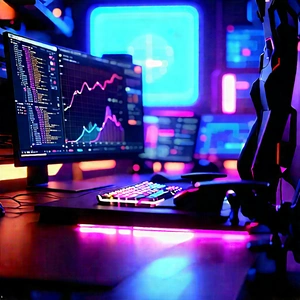 Futuristic Digital Workspace With Image, There