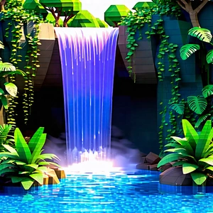 Nature Low Poly: Waterfall Pool Surrounded By Lush Vegetation With Computer-generated Animation