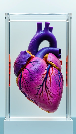 A Purple Heart-shaped Balloon, Which Is Inflated And Placed In A Glass Case