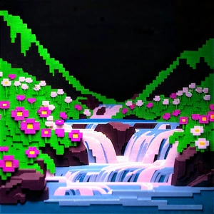 Nature Blender Artwork: Mountain Stream Surrounded By Wildflowers With Creative Colorful