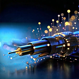 Close-up of fiber optic cables