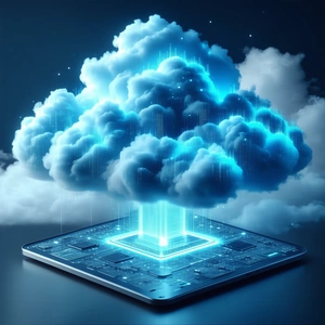 Tech Advertising Photography: Cloud Computing Visualization With Large Blue